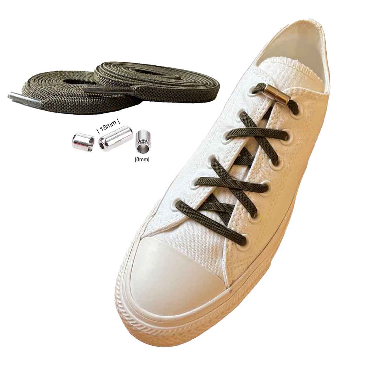 schnuersenkel-elastisch-gruen-olive-kapseln-silber-schuhe
