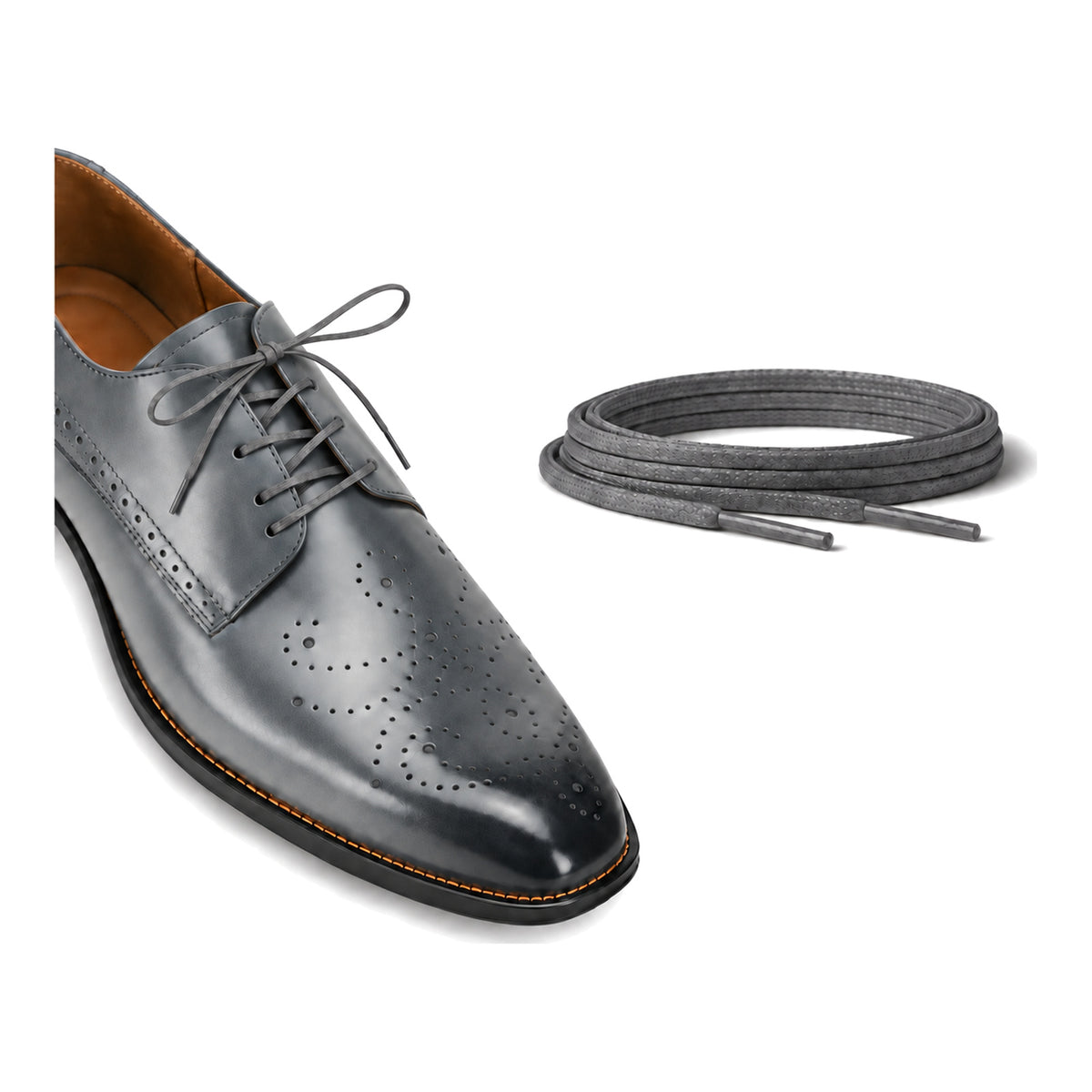 Grau / Flach – gewachste schnuersenkel flach grau 02 schuh grau