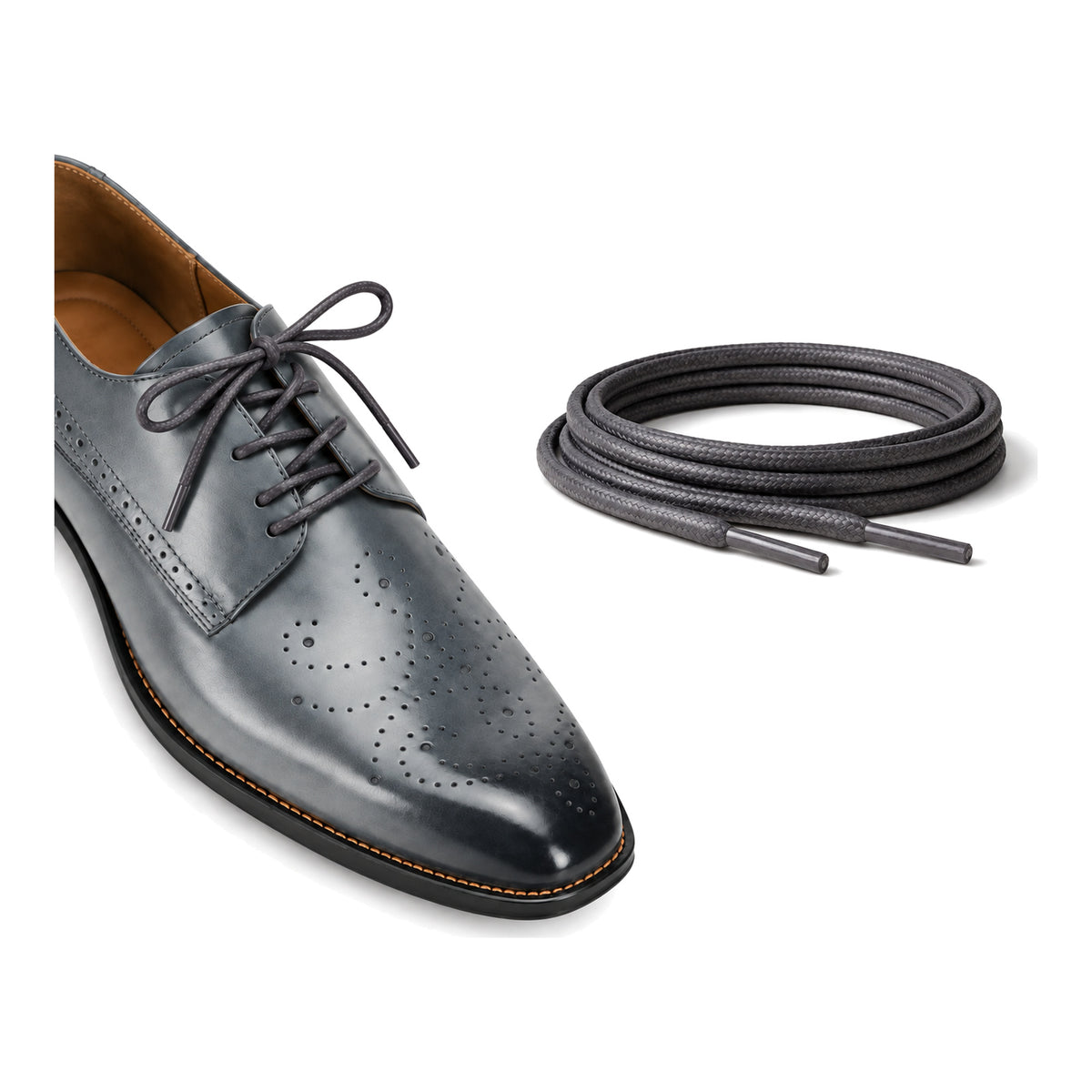 Grau / Rund – gewachste schnuersenkel rund grau 02 schuh grau