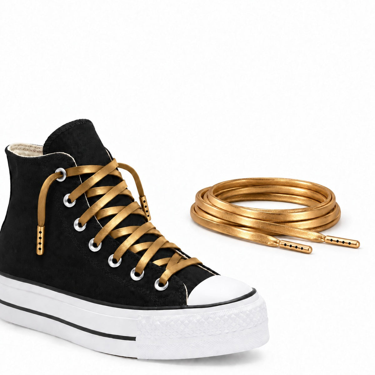 Gold – lederschnuersenkel flach gold 03 schuh plateau schwarz