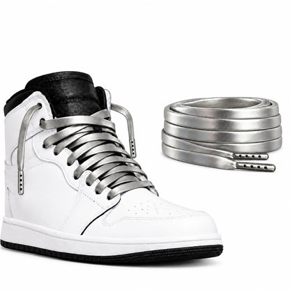 Silber – lederschnuersenkel flach silber 02 schuh high top weiss