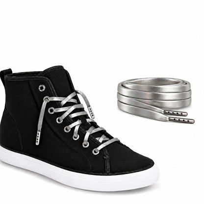 Silber – lederschnuersenkel flach silber 04 schuh plateau schwarz