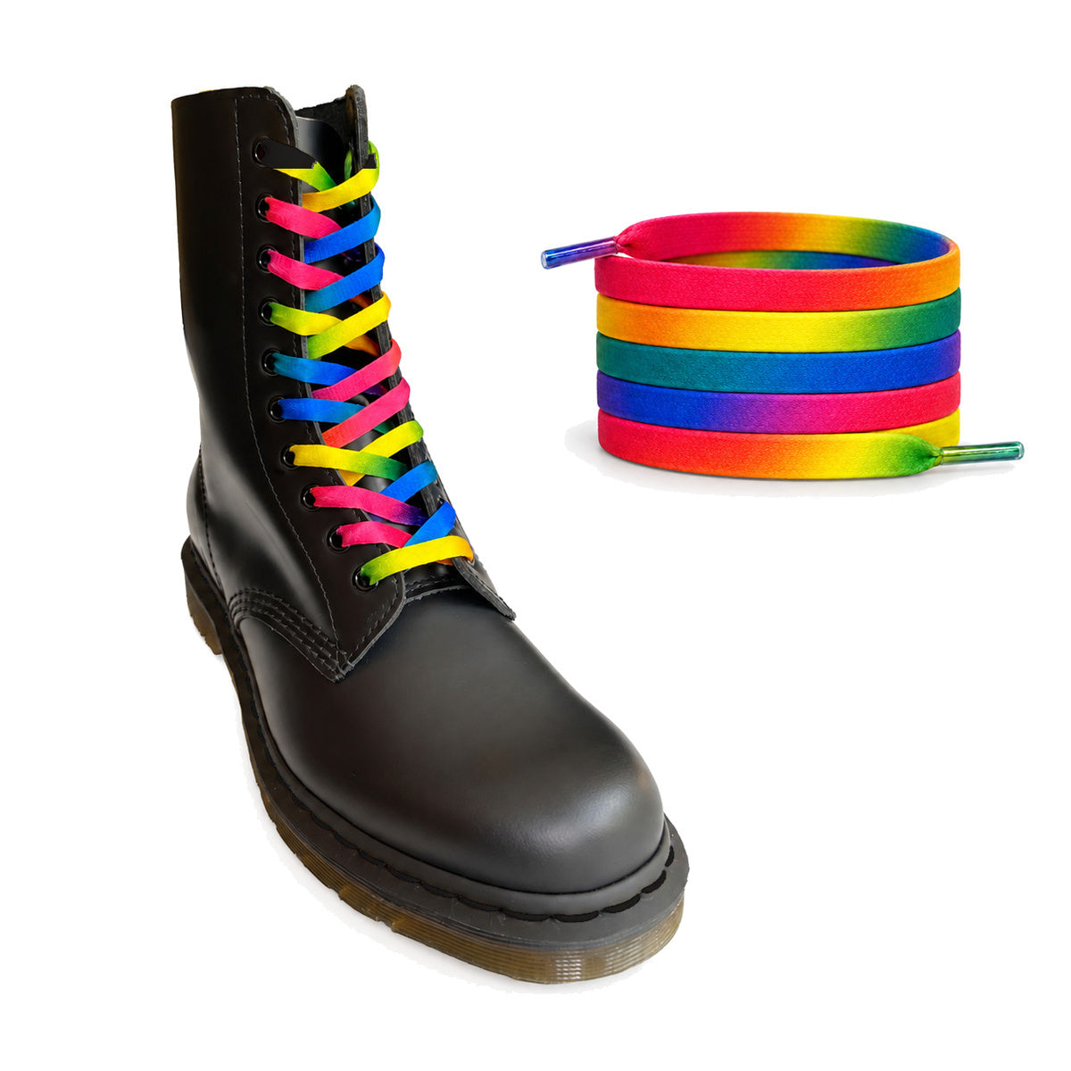 Regenbogen Farbverlauf – schnuersenkel flach regenbogen verlauf 03 stiefel schwarz