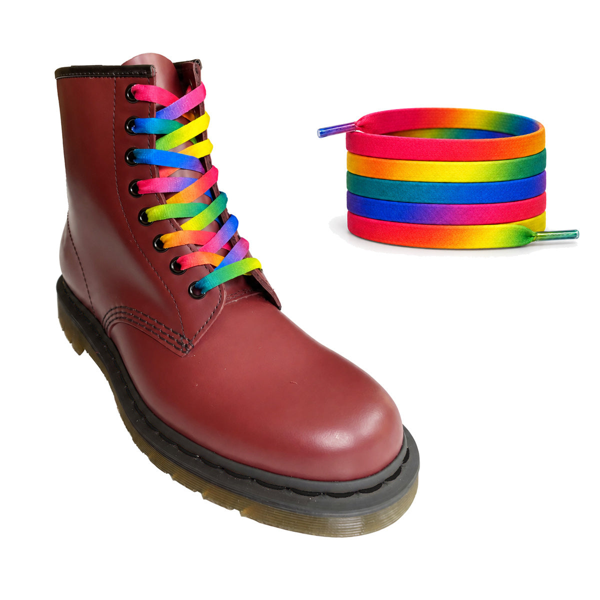 Regenbogen Farbverlauf – schnuersenkel flach regenbogen verlauf 04 stiefel bordeaux