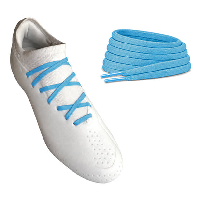 Blau – schnuersenkel flach schmal fussball blau hell 02 am schuh