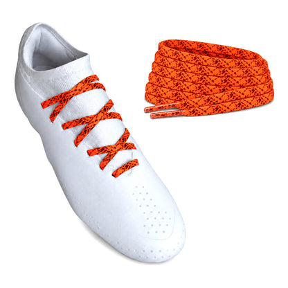 Orange gemustert – schnuersenkel flach schmal fussball orange gemustert 02 am schuh