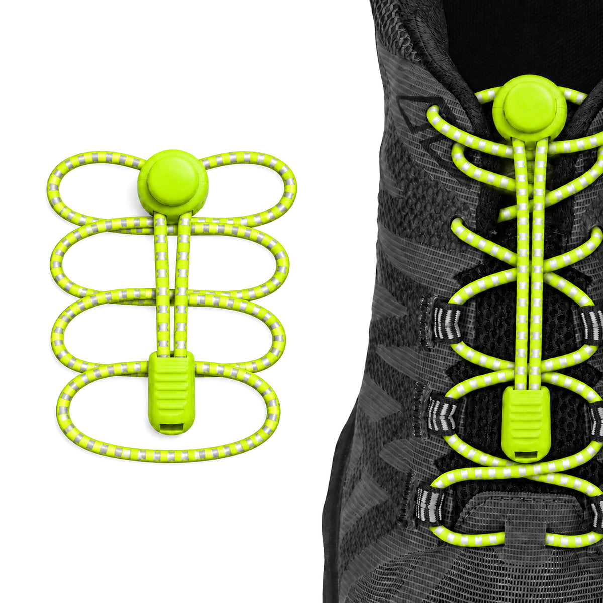 Gelb Neon – schnuersenkel kordelstopper reflektierend gelb neon 02 am schuh