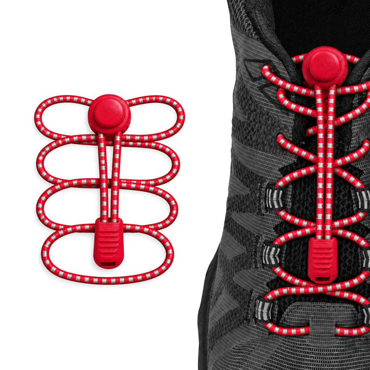Rot – schnuersenkel kordelstopper reflektierend rot 02 am schuh