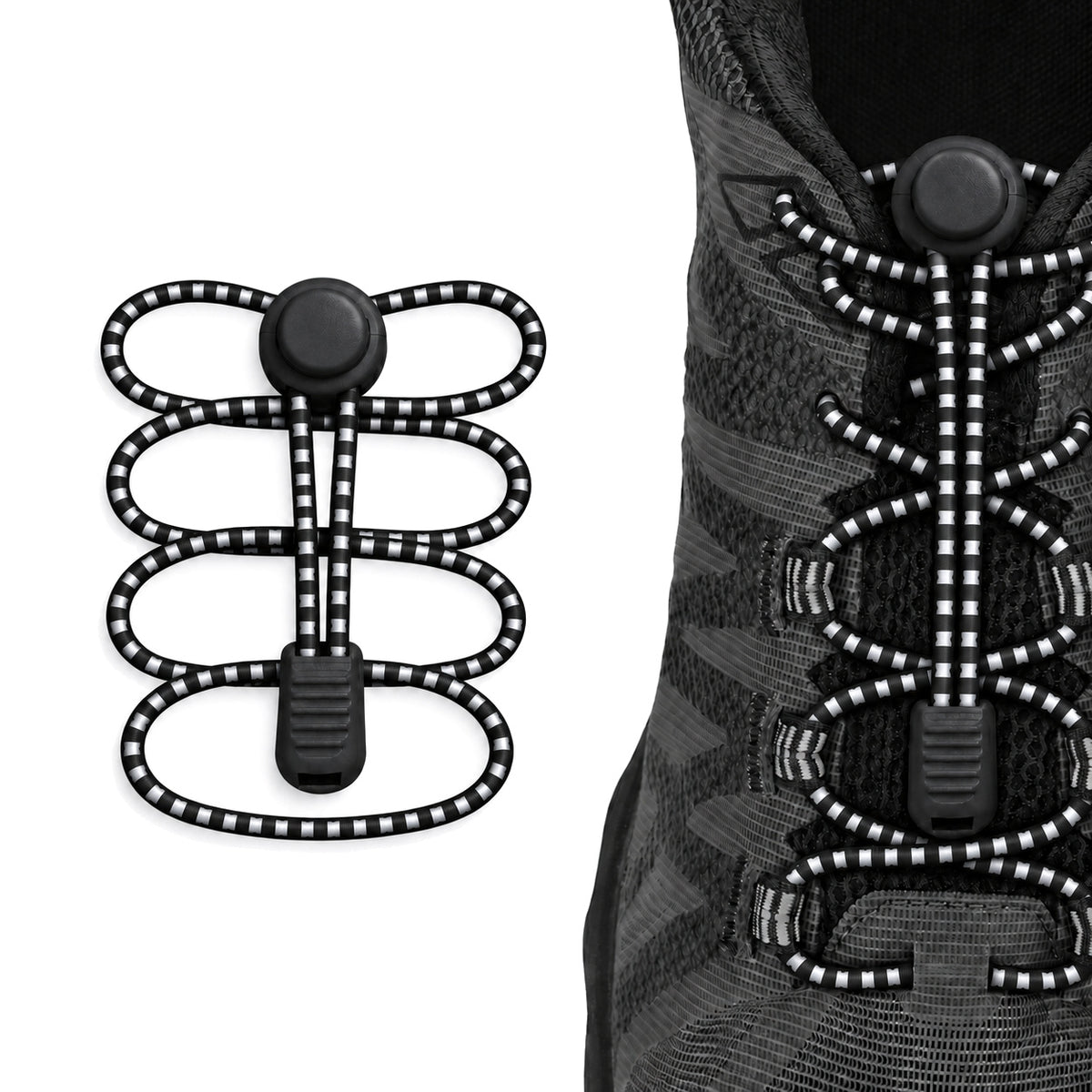 Schwarz – schnuersenkel kordelstopper reflektierend schwarz 02 am schuh