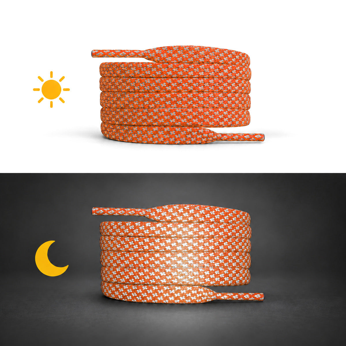 Orange – schnuersenkel reflektierend flach orange 02 tag nacht