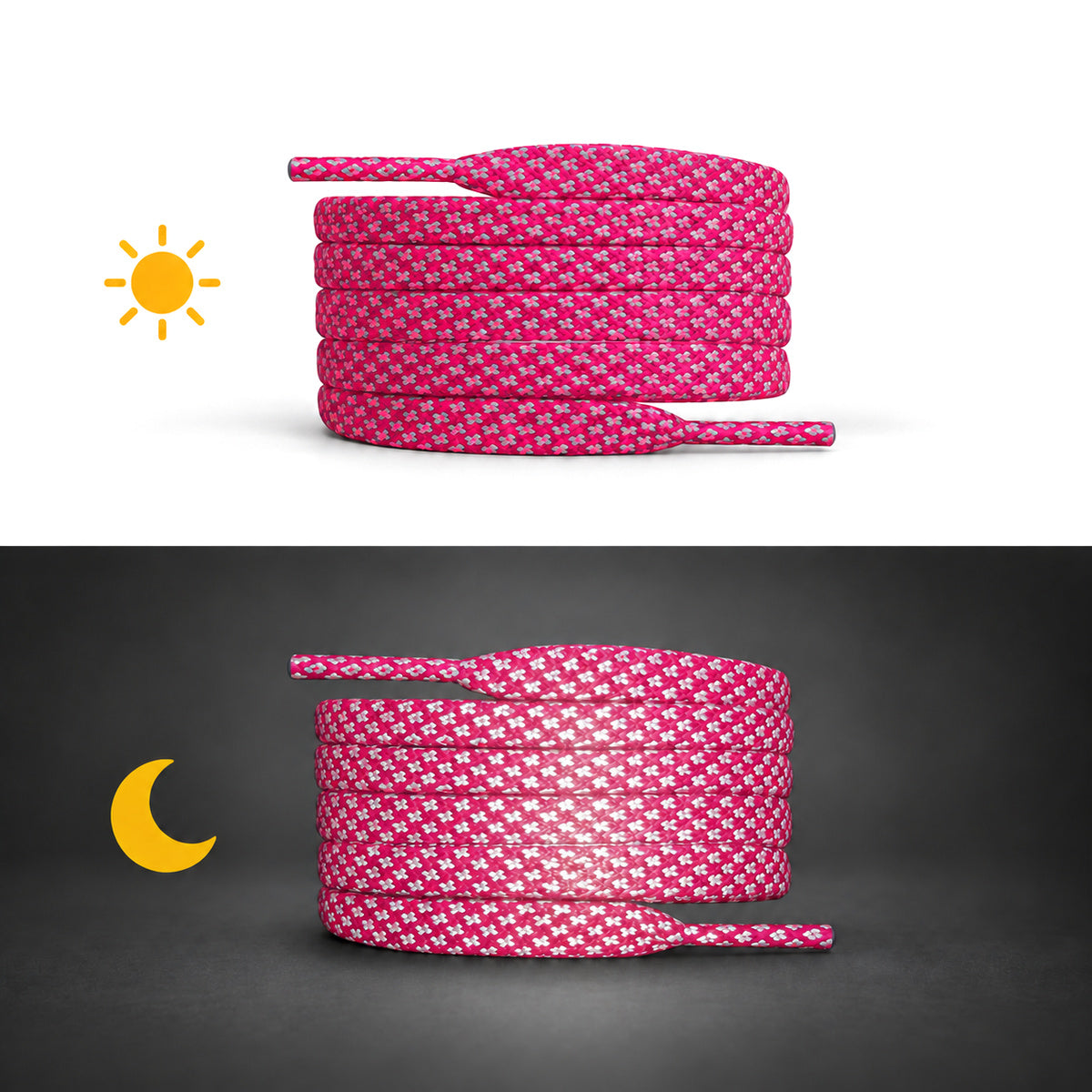 Pink – schnuersenkel reflektierend flach pink 02 tag nacht